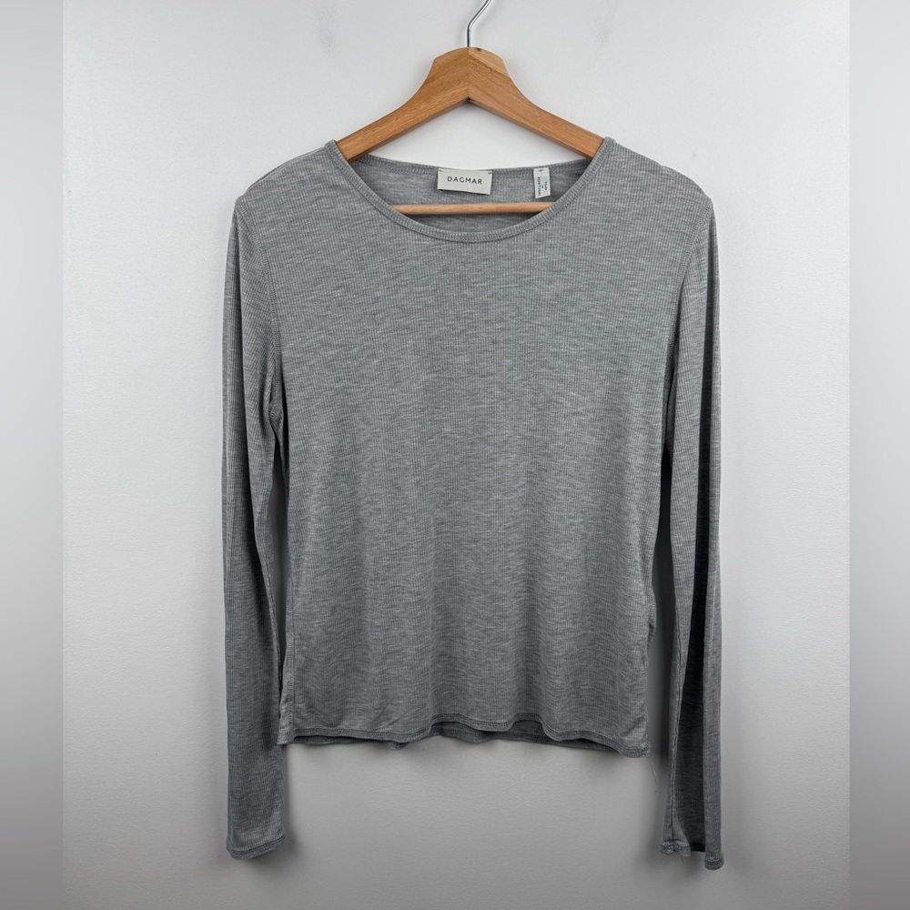 Dagmar Women Grey Ribbed Long Sleeve Shirt Size Large